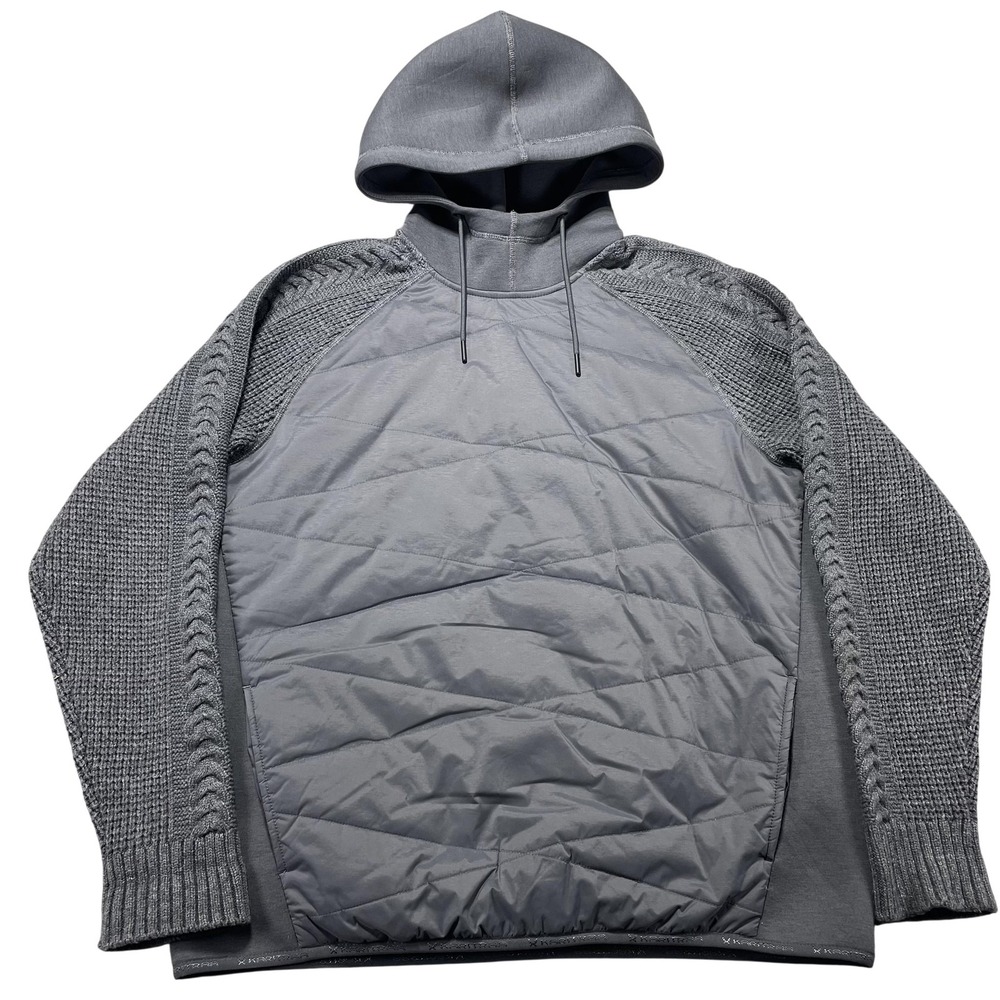 Kari Traa Hoodie Womens Medium Gray Quilted Knit Sleeve Insulated Pullover